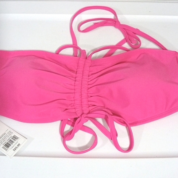 SHADE & SHORE PINK HALTER TIE STRAPPY DRAWSTRING BIKINI TOP SIZE MEDIUM NWT - Picture 3 of 5
